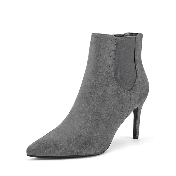 Pointed Toe Stiletto Chelsea Ankle Booties - LIGHT GREY SUEDE -  0